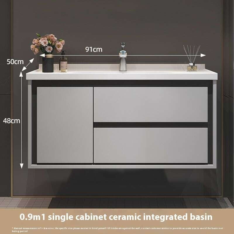 Kabinet Penyimpanan Kayu Oak QW- Set Singki Cermin Pintar di Bilik Mandi 