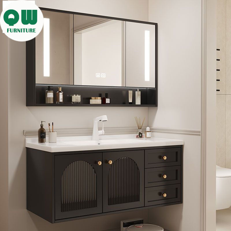QW- Sink Smart Bathroom Mirror Cabinet Storage cabinet made of real wood in the bathroom