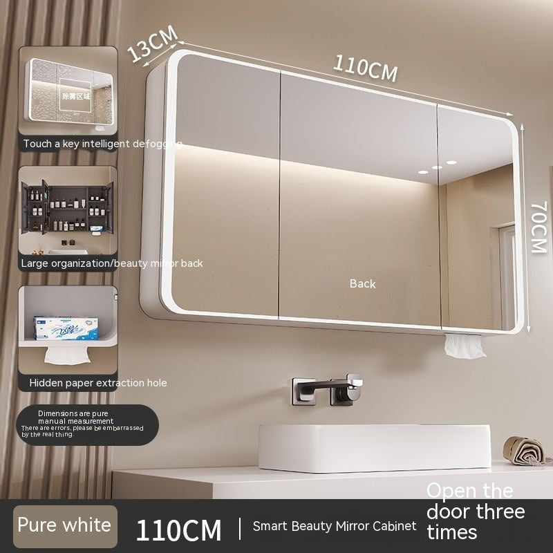 QW- Smart Mirror Cabinet Bathroom Aluminum Metal Can Display Time and Clear Fog