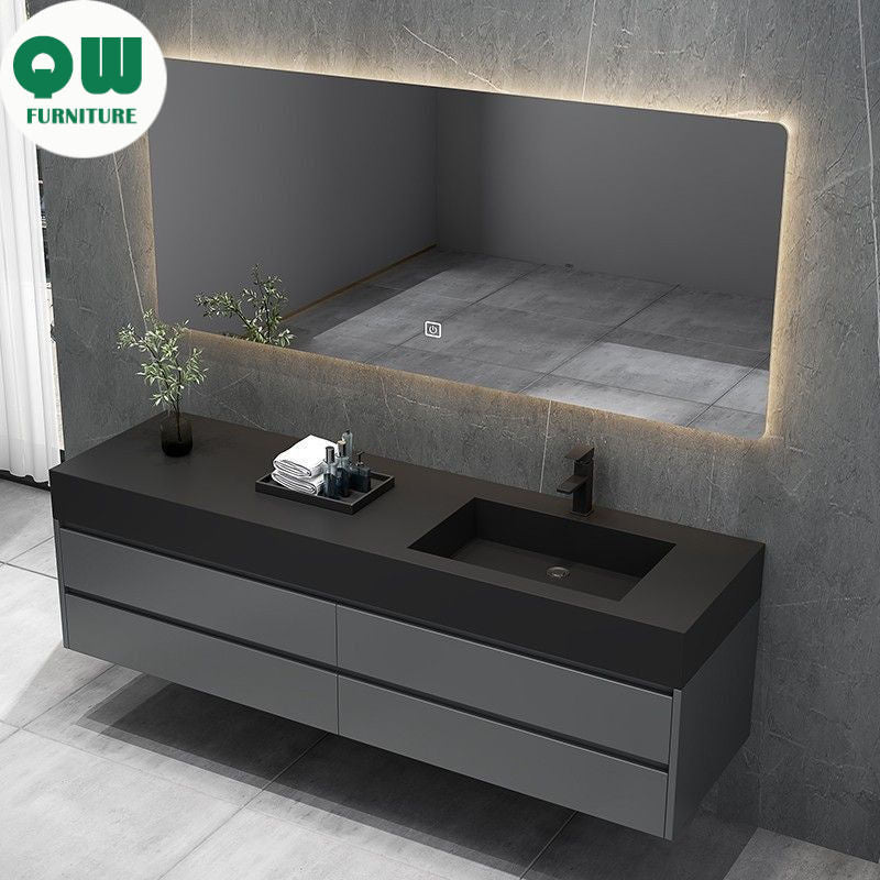 QW- Custom-madeRockboard Smart Sink Glass Bathroom Storage Cabinet