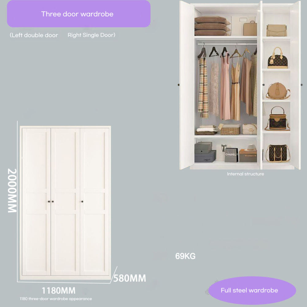 Closet, wrought iron home bedroom storage, European style cream color, wardrobe, children's wardrobe