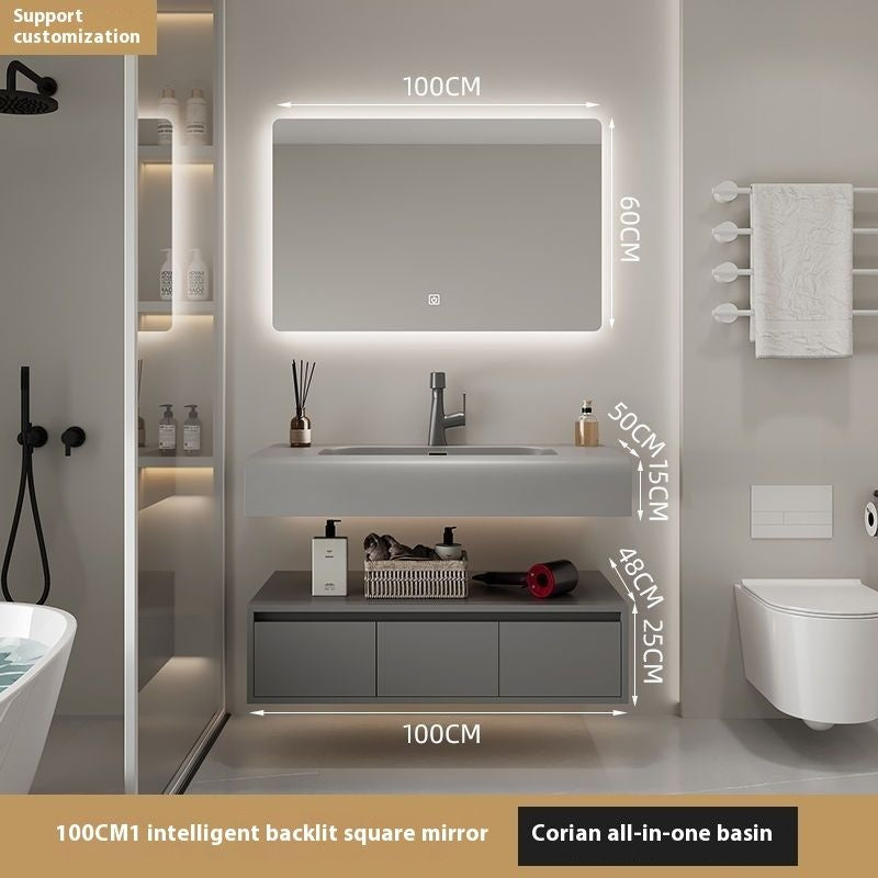 QW- Real Wood Storage Sink Set Smart Mirror Cabinet in the Bathroom