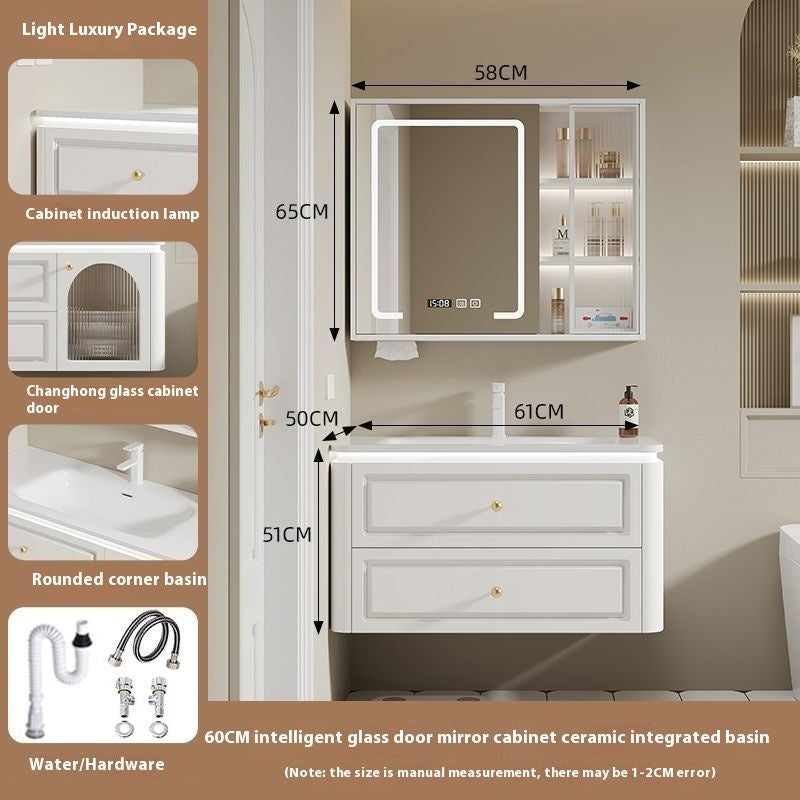 QW- French Cream Style Storage Cabinet Smart Mirror in the Bathroom Sink