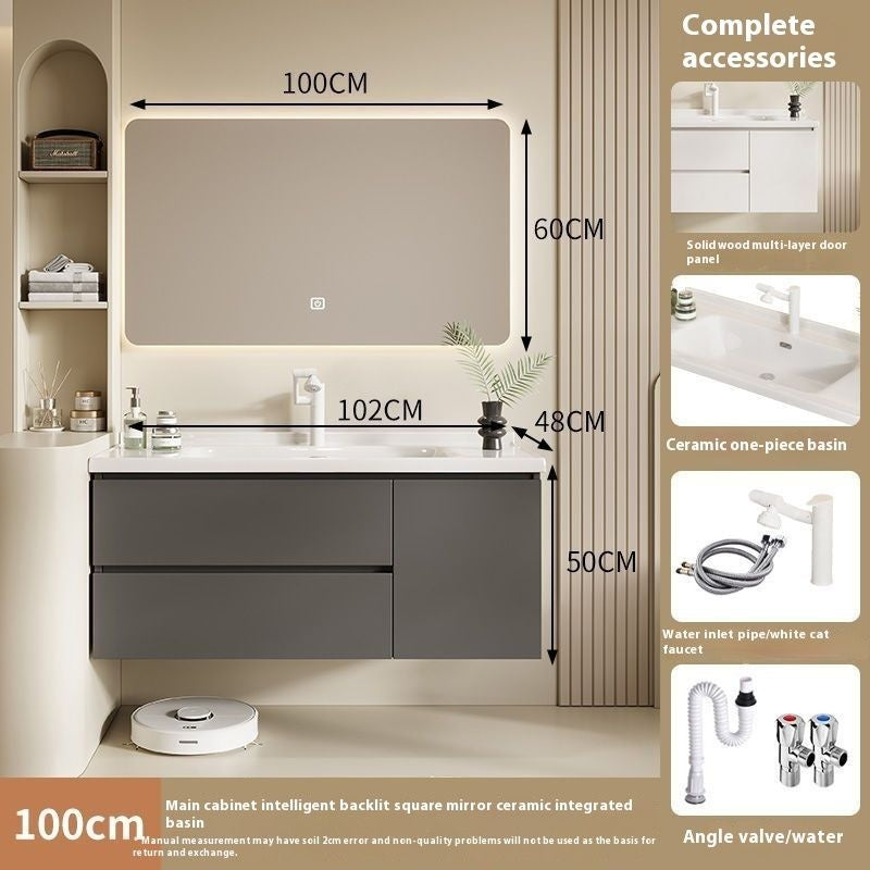 QW- Solid Wood Storage Smart Mirror Cabinet Bathroom Sink Set