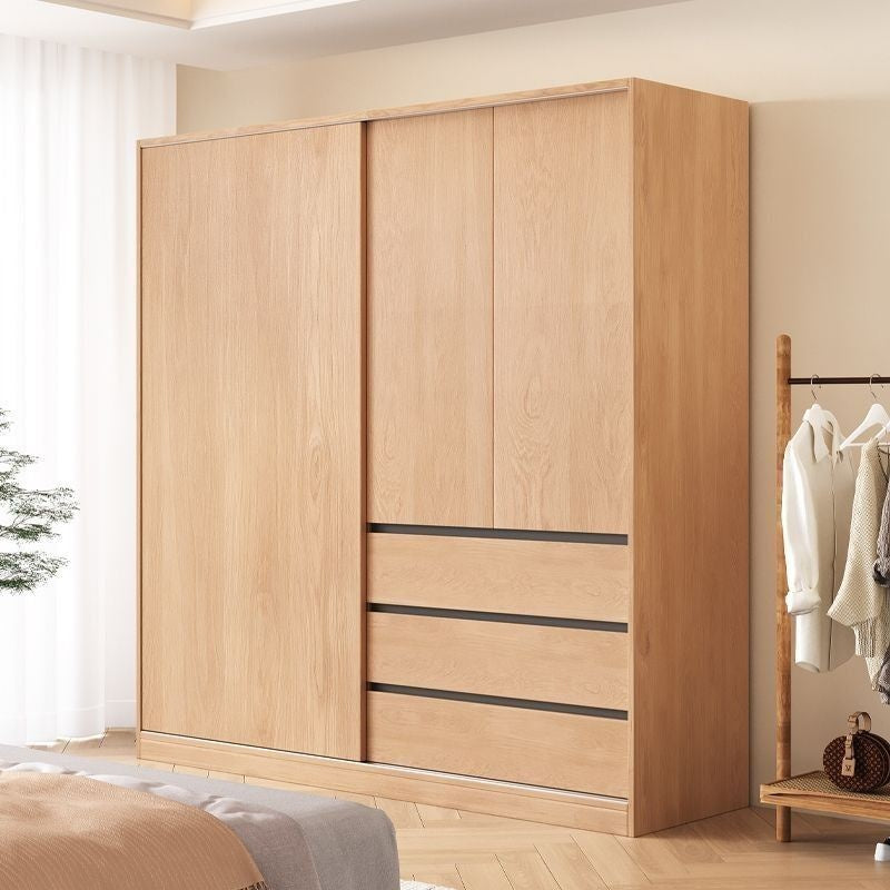 Sliding Solid Wood Full-featured Bedroom Nordic Wind Small Type Home Wardrobe Mobile Door Cabinet Combined