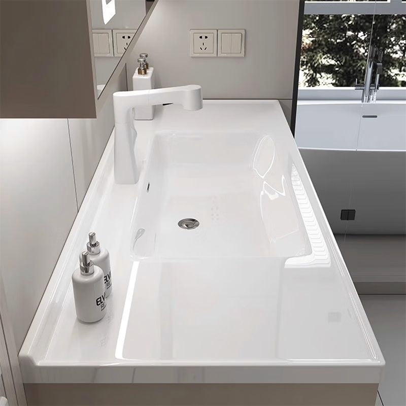 QW- Solid Wood Storage Smart Glass Cabinet Bathroom Ceramic Basin