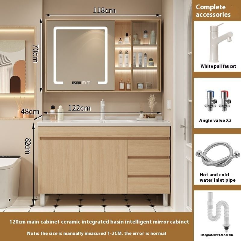 QW- Standing Shelf Solid Wood Storage Smart Mirror Cabinet Bathroom Sink Set