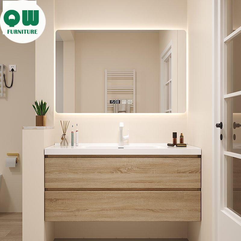 QW- Bathroom storage cabinet with sink set and smart mirror