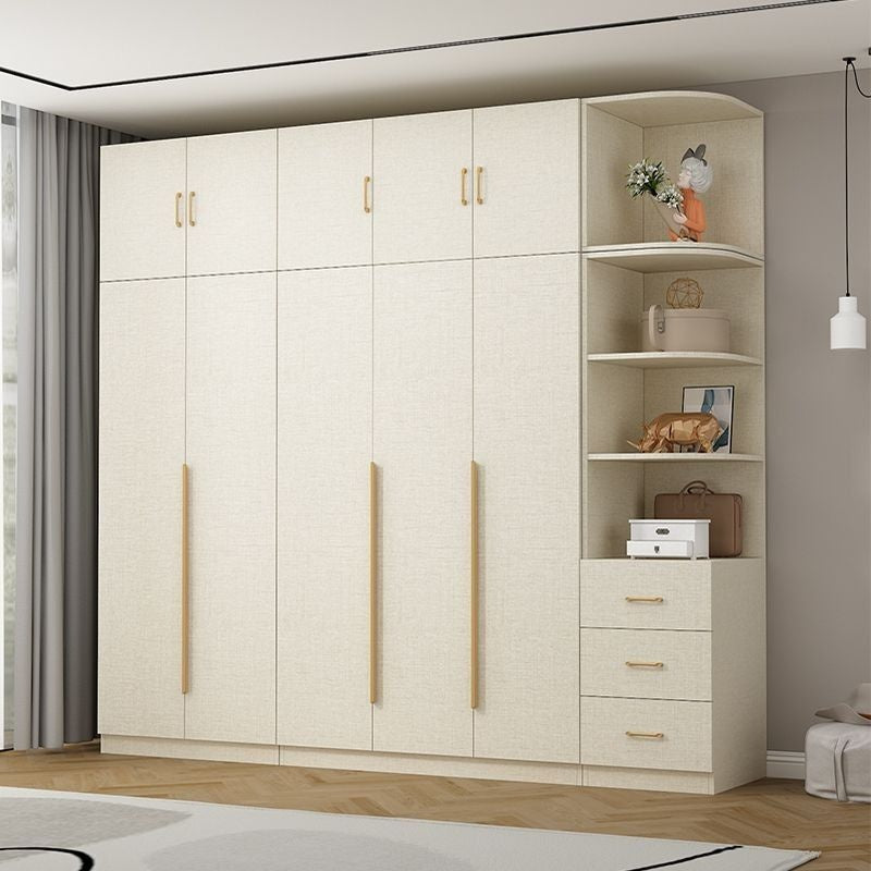 Solid Wood Thick Back Plate Bedroom Cream Windproof High Capacity Home Wardrobe