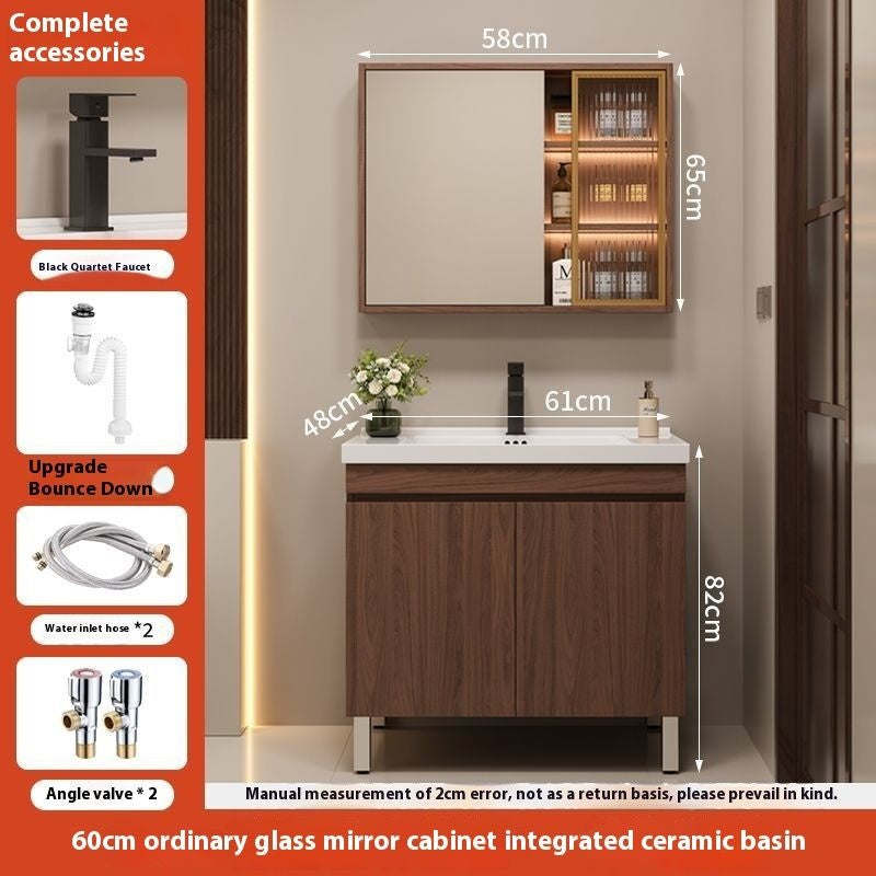 QW- Brown Real Wood Storage Cabinet Smart Materials for the Bathroom Sink Set