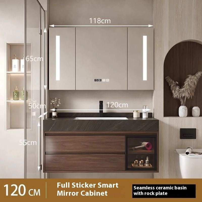 Kabinet Penyimpanan Kayu Asli Cermin Pintar QW- di Bilik Mandi, Set Singki Bilik Mandi 