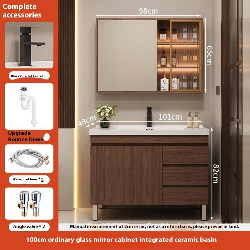 QW- Brown Real Wood Storage Cabinet Smart Materials for the Bathroom Sink Set