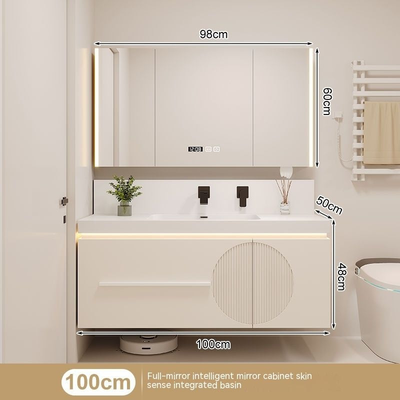 QW- Cream Style Smart Mirror Cabinet for Bathroom, Storage Cabinet, Bathroom Sink Set
