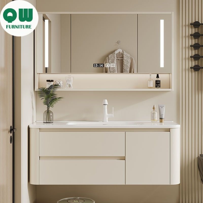 Kabinet Penyimpanan QW- Ins Style, Kabinet Cermin Pintar untuk Bilik Mandi, Set Singki Bilik Mandi 