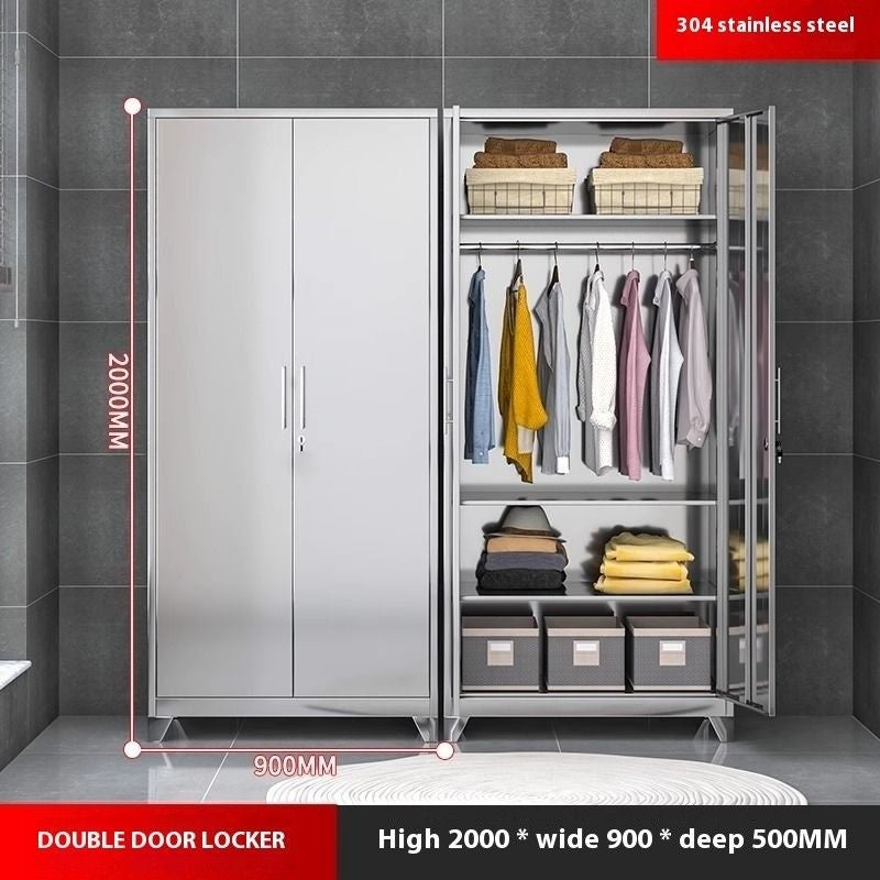 Stainless Steel Wardrobe Home Bedroom Sliding Door Hanging Closet High Capacity Storage Cabinet Balcony All In One Locker