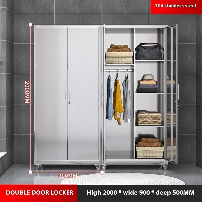 Stainless Steel Wardrobe Home Bedroom Sliding Door Hanging Closet High Capacity Storage Cabinet Balcony All In One Locker