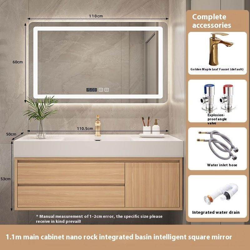 QW- Smart Solid Wood Mirror Bathroom Storage Cabinet Sink Set