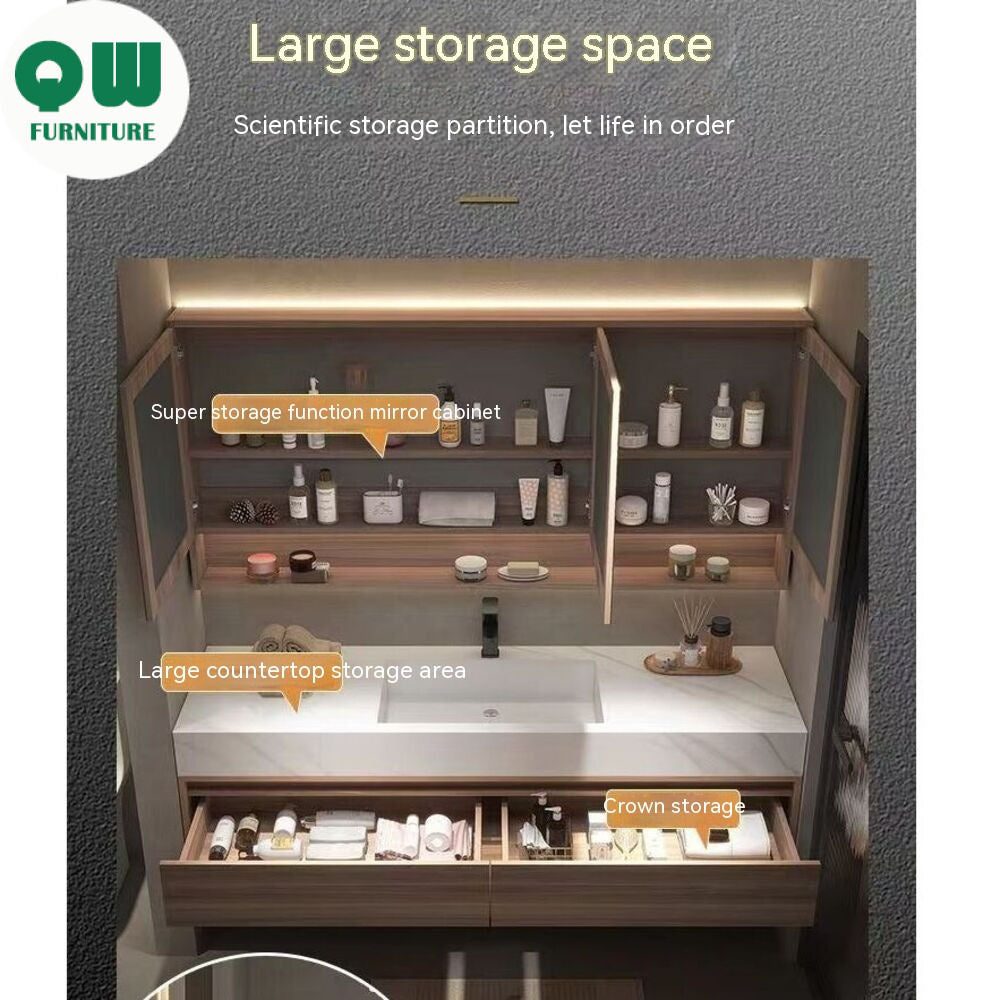 QW- storage made of real wood sink, Bathroom smart mirror cabinet