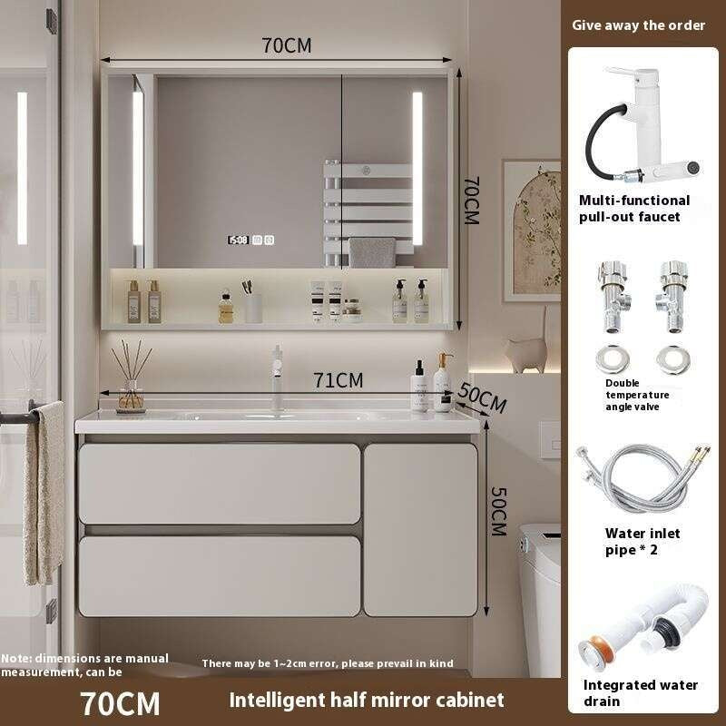QW- Kabinet simpanan kayu asli cermin pintar di bilik mandi, sinki bilik mandi 