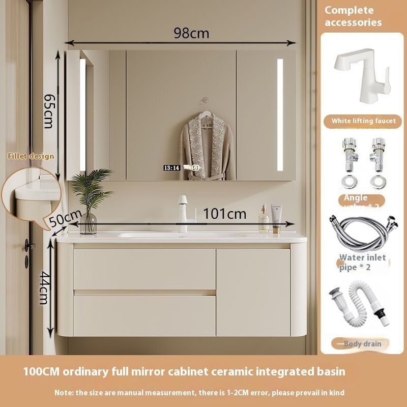 Kabinet Penyimpanan QW- Ins Style, Kabinet Cermin Pintar untuk Bilik Mandi, Set Singki Bilik Mandi 