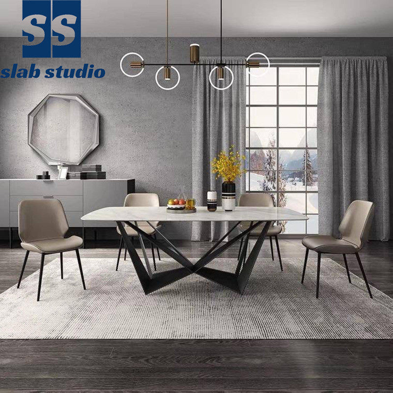 Italian style marble dining table, modern style, beautiful shine, square shape for home use.