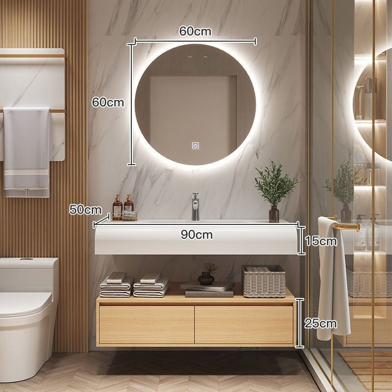 Set Singki Bilik Mandi Kabinet Cermin Pintar Penyimpanan Kayu Padu QW- 