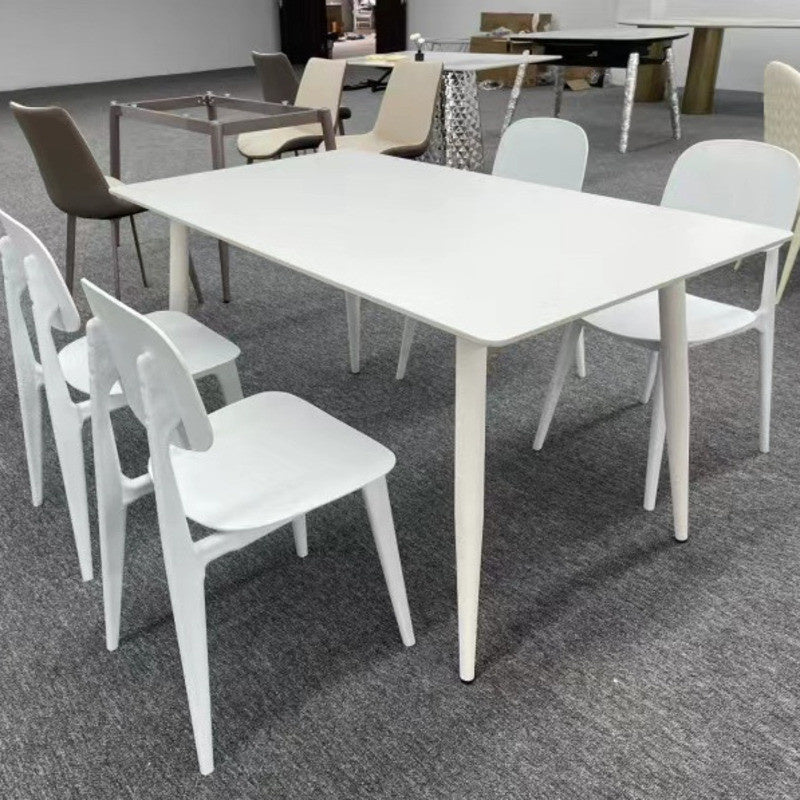 Meja Makan Marmar Gaya Nordik putih bersih Ringkas tetapi elegan Sesuai untuk rumah kecil, meja segi empat sama minimalis.