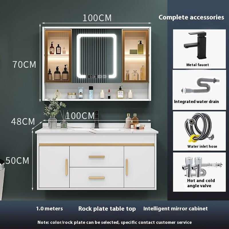 QW- Kabinet simpanan kayu asli cermin pintar di bilik mandi, sinki bilik mandi 