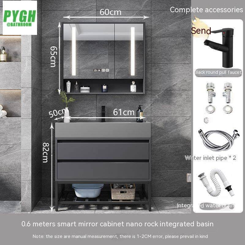 QW- Floor-mounted Basin Smart Mirror Real Wood Storage Cabinet in Bathroom