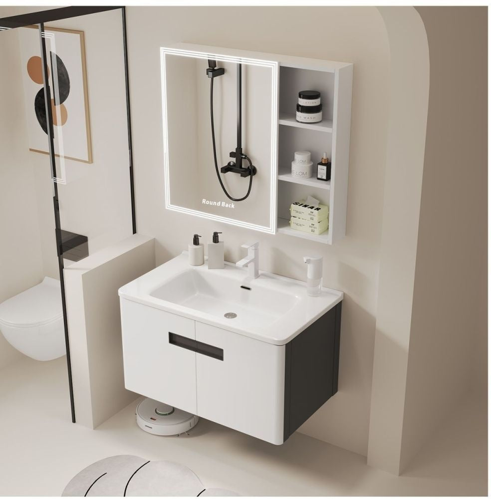 QW- alloy Aluminum makes a storage cabinet for the bathroom, mirror cabinet, and sink set.