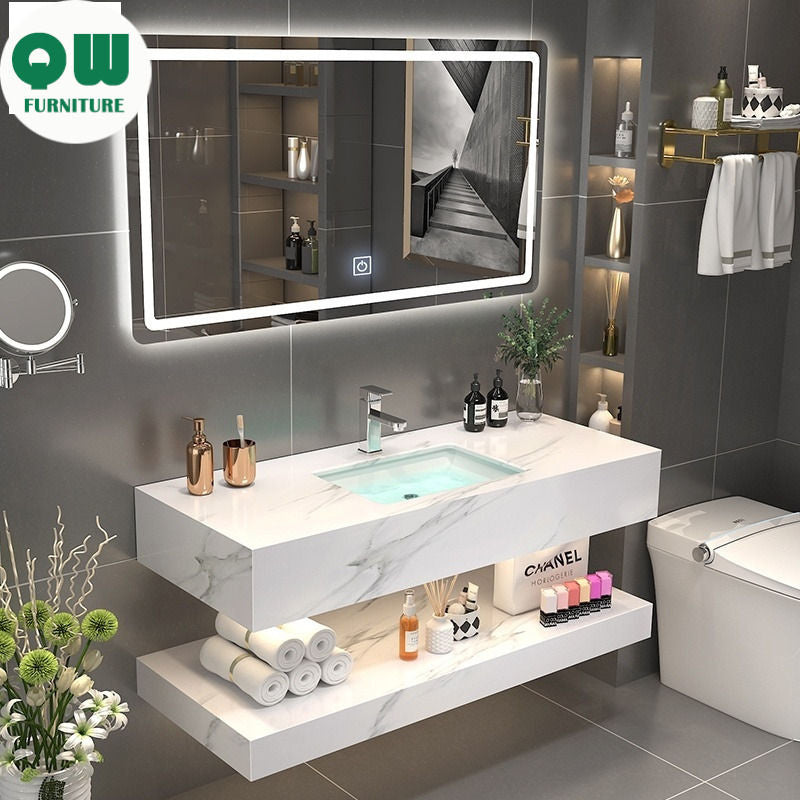 QW- Marble Sink Storage Cabinet Smart Mirror in the Bathroom
