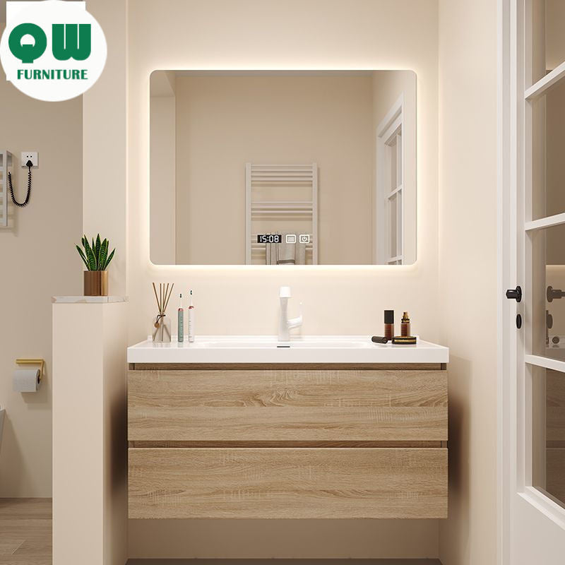 QW- Bathroom storage cabinet with sink set and smart mirror