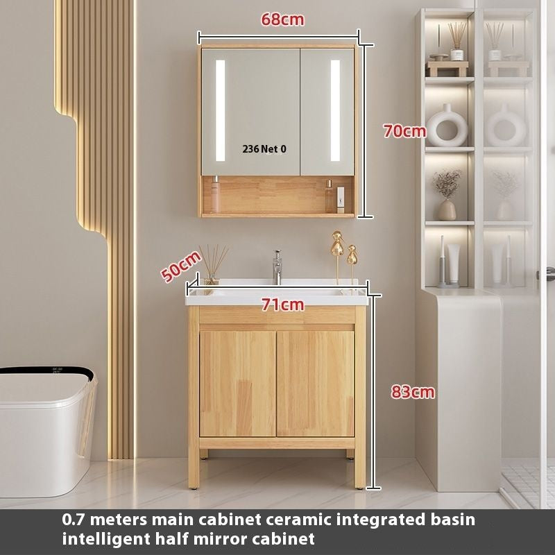 Set Singki Cermin Pintar Kabinet Penyimpanan Kayu Oak QW- di Bilik Mandi 