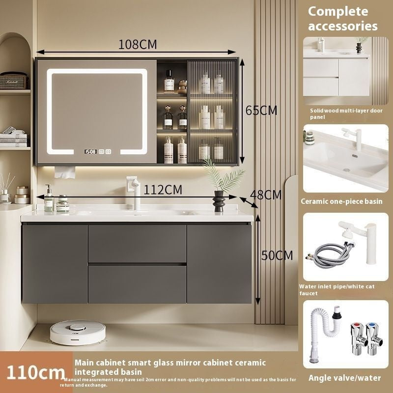 QW- Solid Wood Storage Smart Mirror Cabinet Bathroom Sink Set