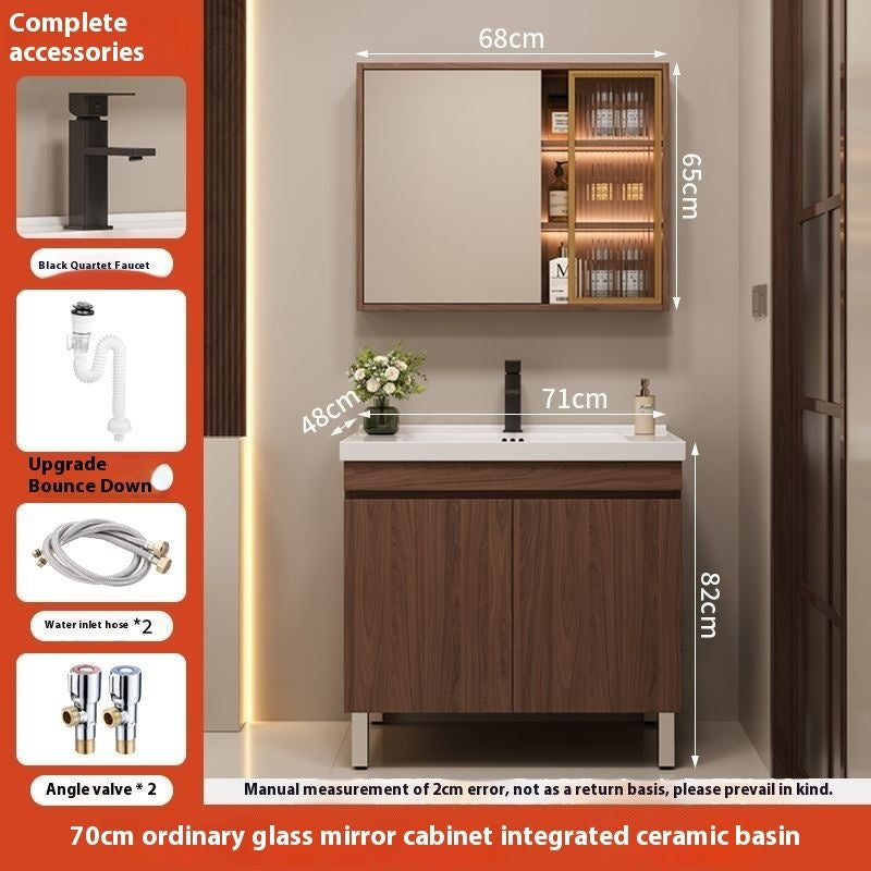 QW- Brown Real Wood Storage Cabinet Smart Materials for the Bathroom Sink Set
