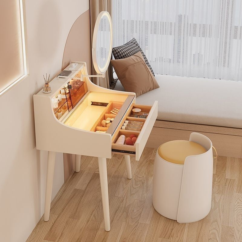 Folding Solid Wood Small Bedroom Premium Feeling Mirror Dressing Table