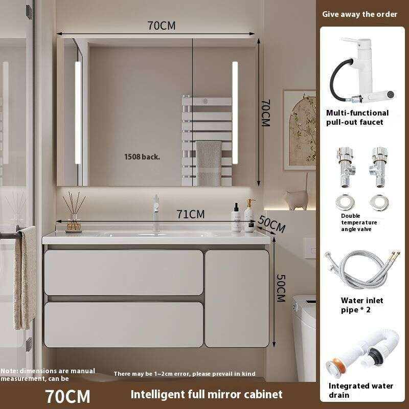 QW- Kabinet simpanan kayu asli cermin pintar di bilik mandi, sinki bilik mandi 