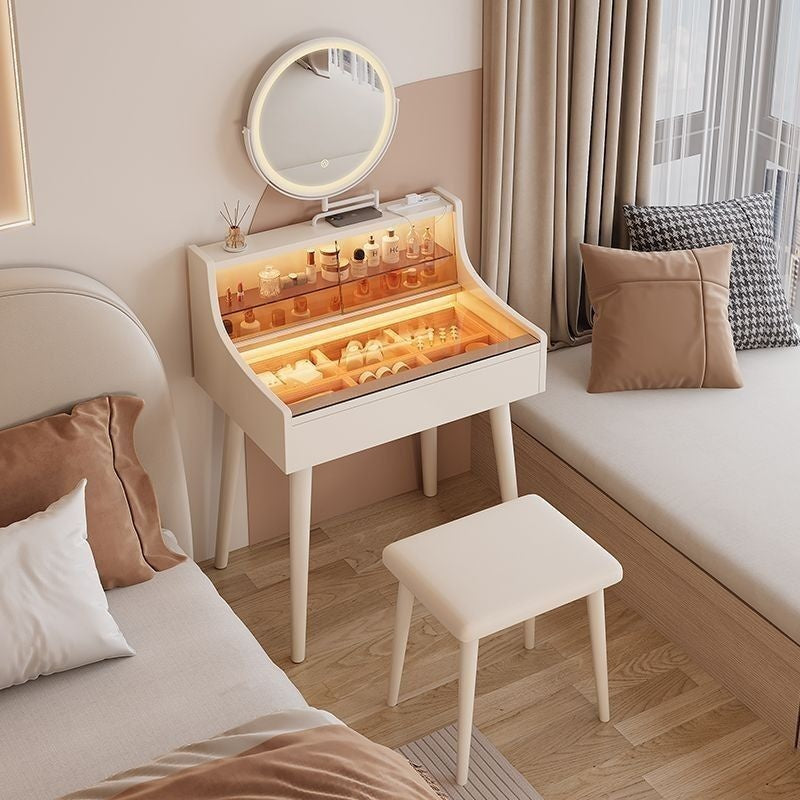 Folding Solid Wood Small Bedroom Premium Feeling Mirror Dressing Table