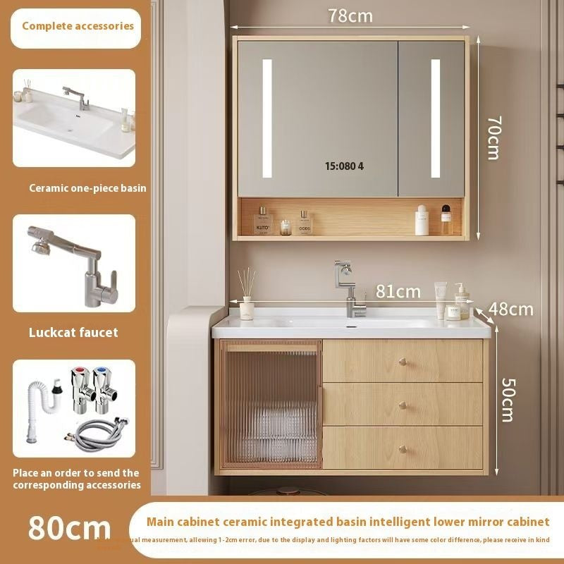 QW- Solid Wood Storage Smart Mirror Cabinet Bathroom Sink Set