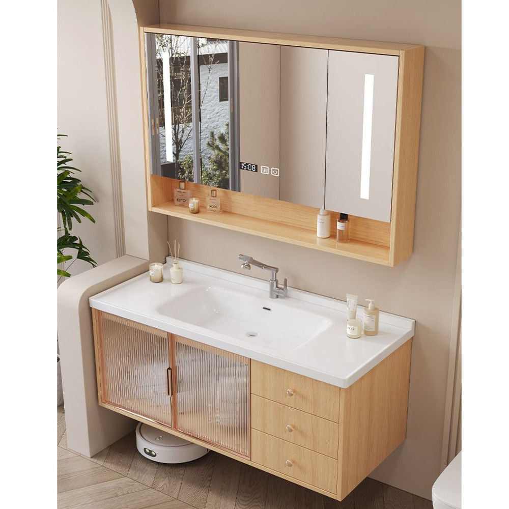 QW- Solid Wood Storage Smart Mirror Cabinet Bathroom Sink Set