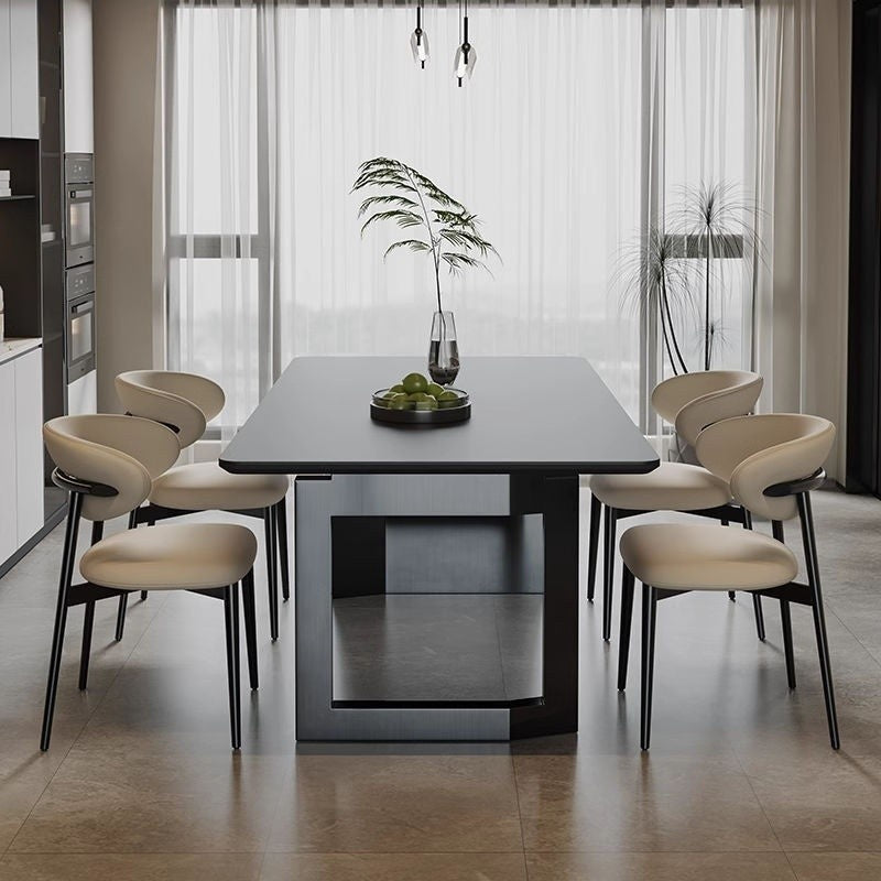 Minimalist Italian Granite Dining Table Rectangular Carbon Steel Edge with Full Support Base