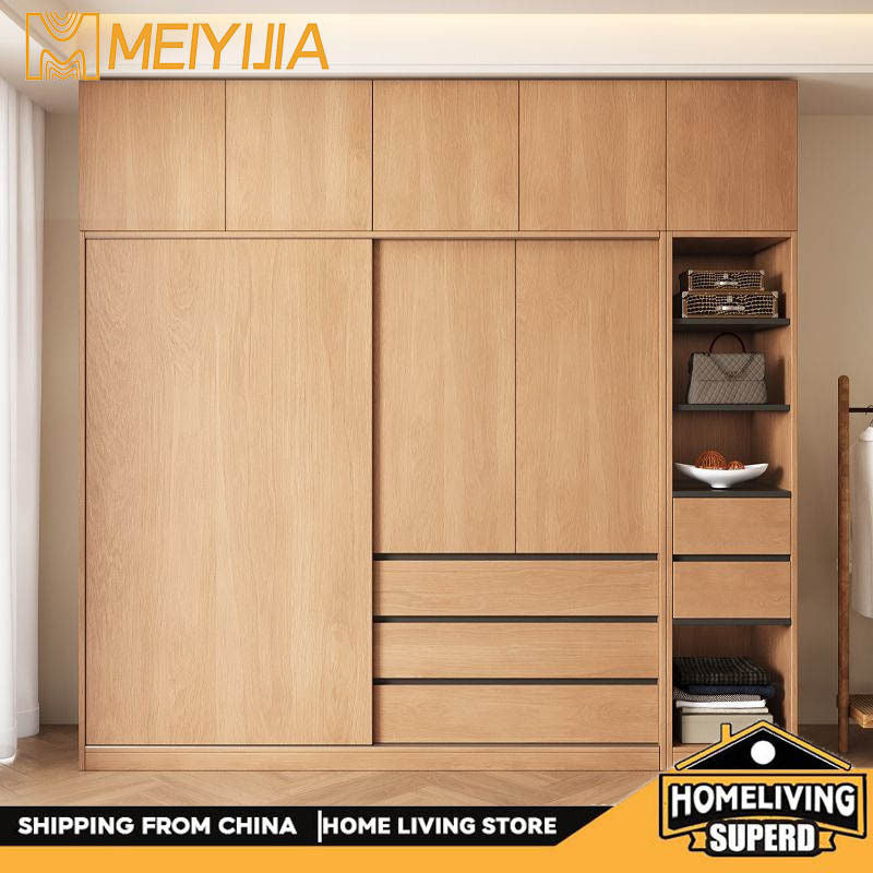 Sliding Solid Wood Full-featured Bedroom Nordic Wind Small Type Home Wardrobe Mobile Door Cabinet Combined