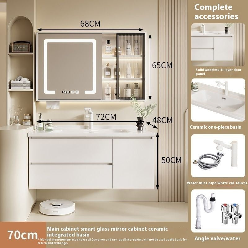 QW- Solid Wood Storage Smart Mirror Cabinet Bathroom Sink Set