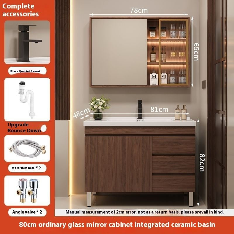 QW- Brown Real Wood Storage Cabinet Smart Materials for the Bathroom Sink Set