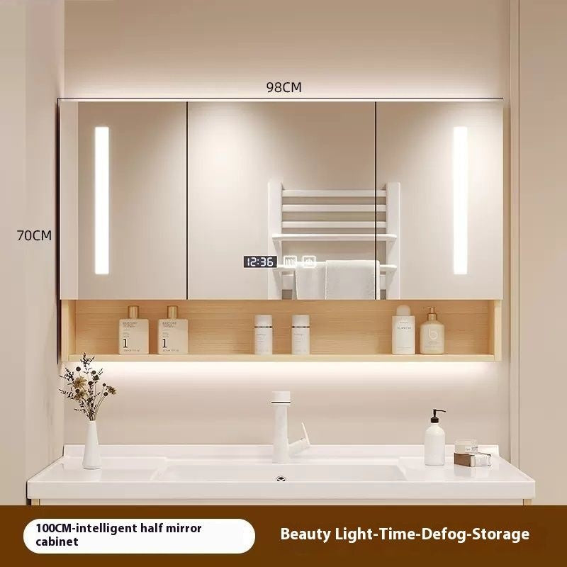 QW- Smart mirror made of real wood, mirror, bathroom storage cabinet