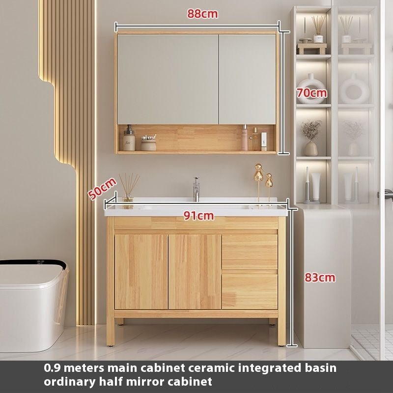 Set Singki Cermin Pintar Kabinet Penyimpanan Kayu Oak QW- di Bilik Mandi 