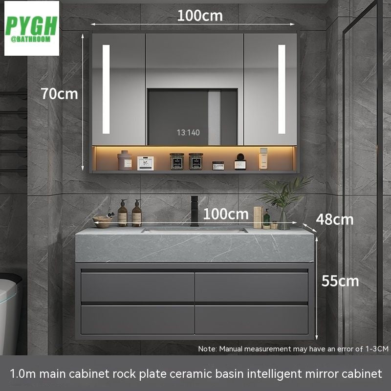 QW- Penyimpanan kayu asli cermin pintar bilik mandi, kabinet sinki untuk bilik mandi