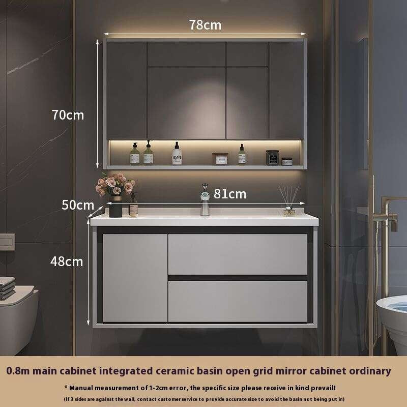 Kabinet Penyimpanan Kayu Oak QW- Set Singki Cermin Pintar di Bilik Mandi 
