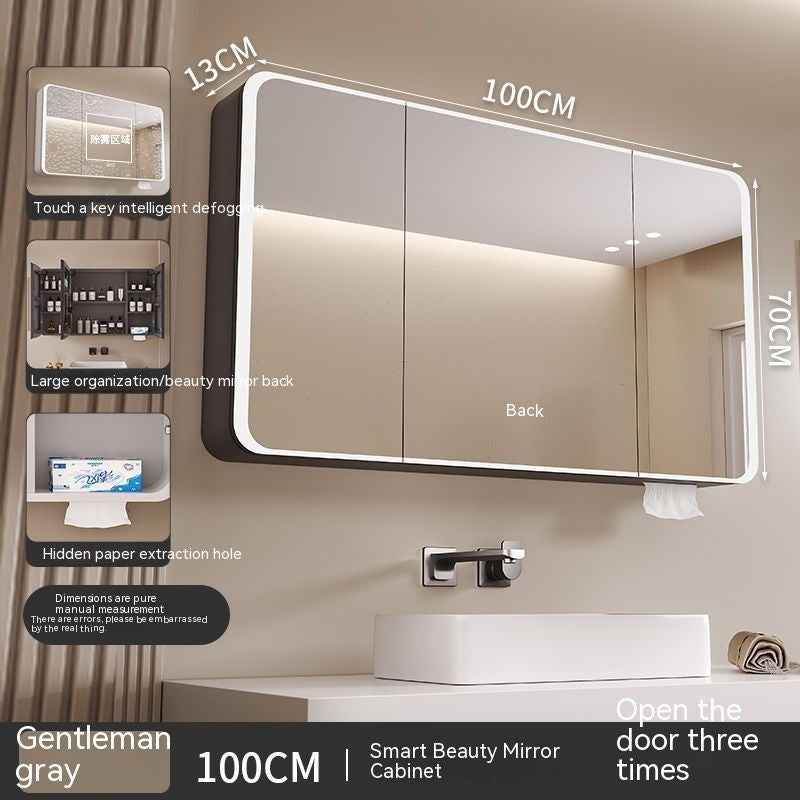 QW- Smart Mirror Cabinet Bathroom Aluminum Metal Can Display Time and Clear Fog