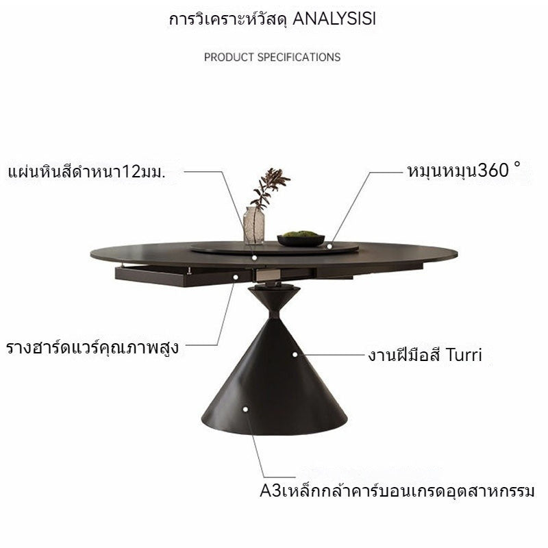 Meja Putar Bulat Hitam - Reka Bentuk Meja Makan Elegan Moden
